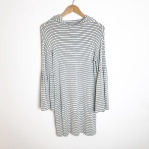 LOU & GREY Stripe Hooded Bell Sleeve Casual Dress